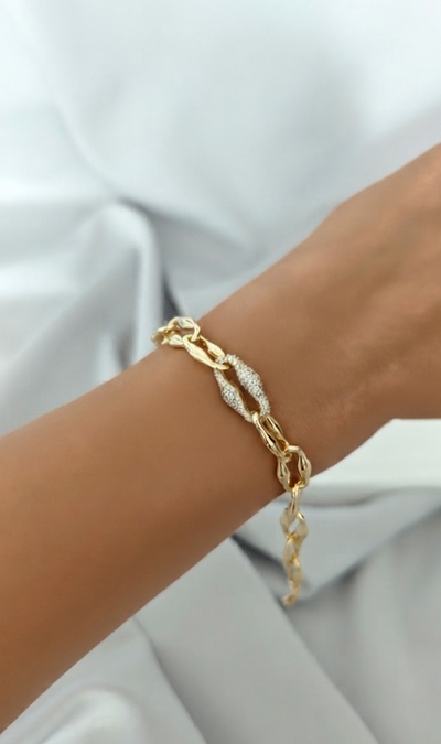 VELUARE Privé 14K Gold Renk Mekik Model Taşlı İtalyan Fantezi Bileklik