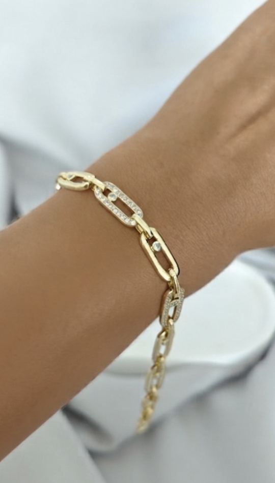 VELUARE Privé 14K Gold Renk Messika Model Hareketli Tektaşlı Ataç Bileklik