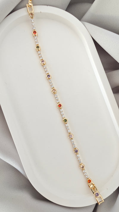 VELUARE Privé 14K Gold Renk Multicolor Taşlı Su Yolu Bileklik