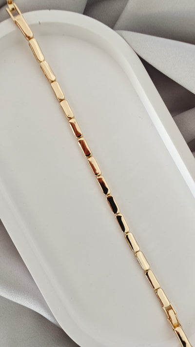 VELUARE Privé 14K Gold Renk Yassı Boru Plaka İtalyan Bileklik