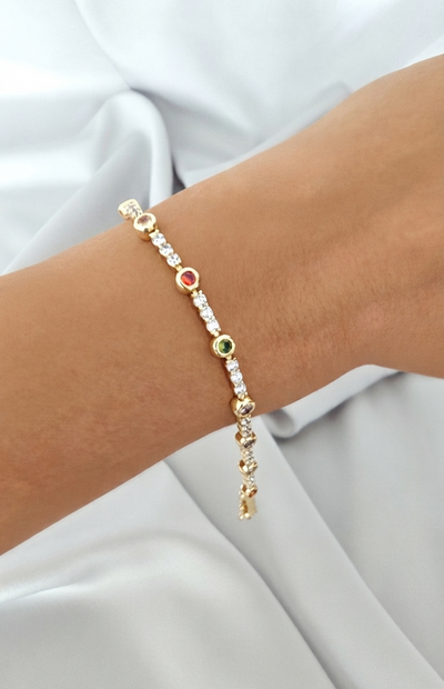 VELUARE Privé 14K Gold Renk Multicolor Taşlı Su Yolu Bileklik