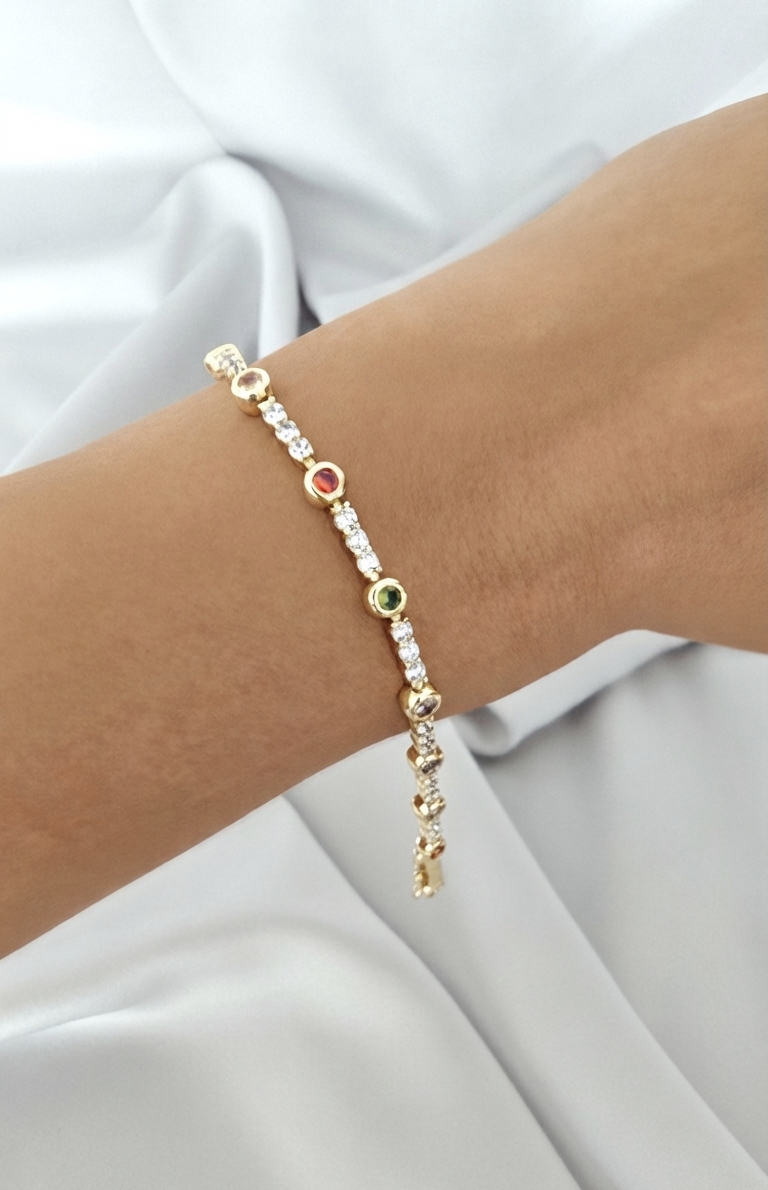 VELUARE Privé 14K Gold Renk Multicolor Taşlı Su Yolu Bileklik