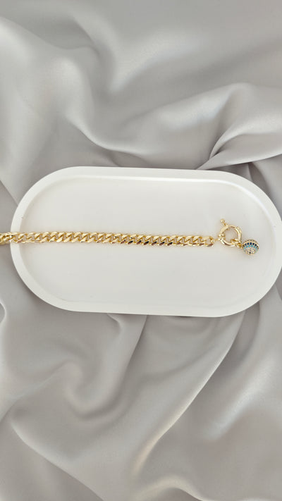 VELUARE ROYAL 14K Gold Renk Göz Küresi Madalyonlu Gemici Kilit Gurmet Bileklik