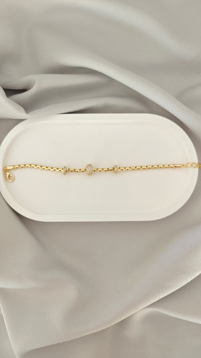VELUARE ROYAL 14K Gold Renk Taşlı Rondela Boncuklu Venedik Zincir Bileklik