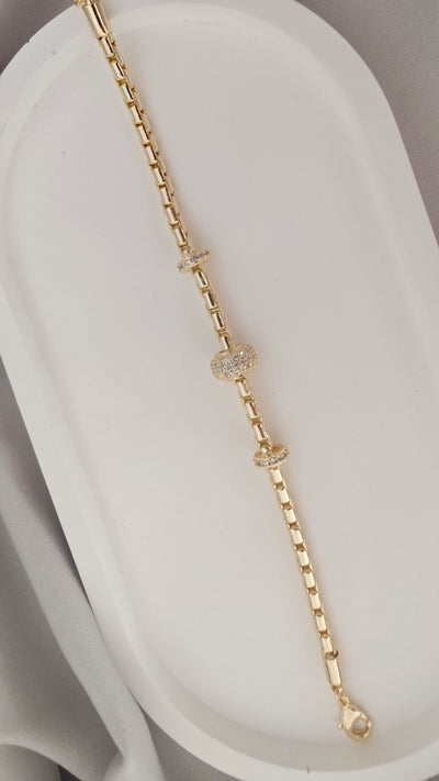 VELUARE ROYAL 14K Gold Renk Taşlı Rondela Boncuklu Venedik Zincir Bileklik
