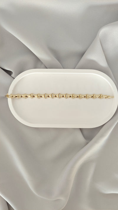 VELUARE PRESTIGE 14K Gold Renk Taşlı Boğumlu Bambu Boru Bileklik