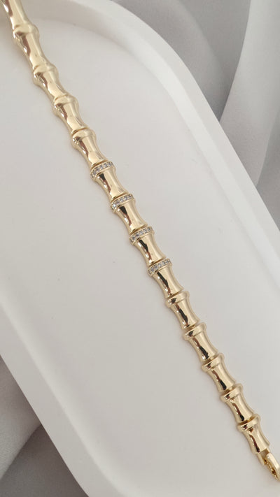 VELUARE PRESTIGE 14K Gold Renk Taşlı Boğumlu Bambu Boru Bileklik