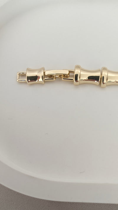 VELUARE PRESTIGE 14K Gold Renk Taşlı Boğumlu Bambu Boru Bileklik