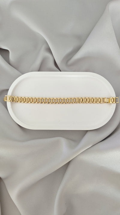 VELUARE PRESTIGE 14K Gold Renk Saat Kordonu Model Taşlı İtalyan Bileklik