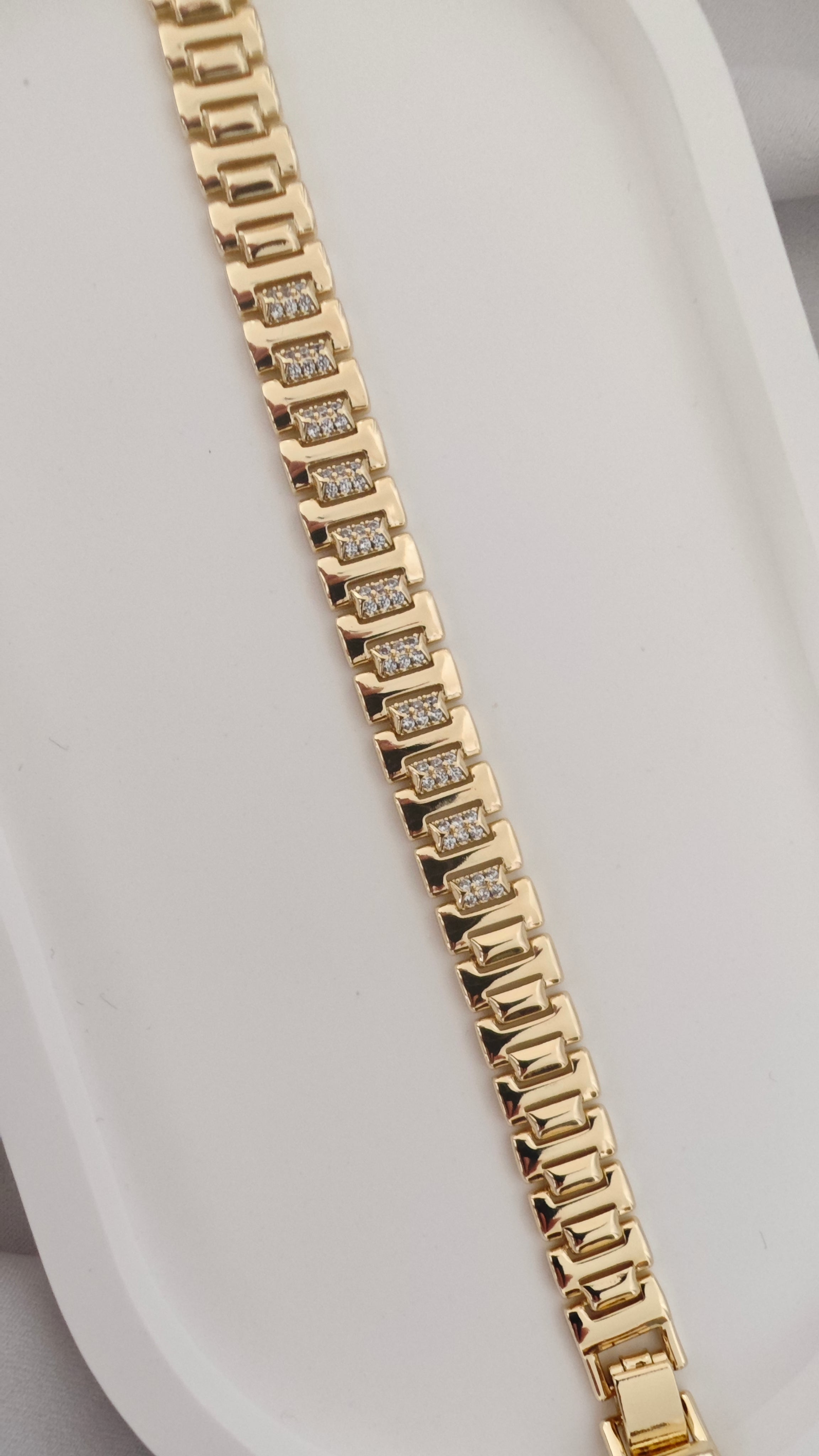 VELUARE PRESTIGE 14K Gold Renk Saat Kordonu Model Taşlı İtalyan Bileklik