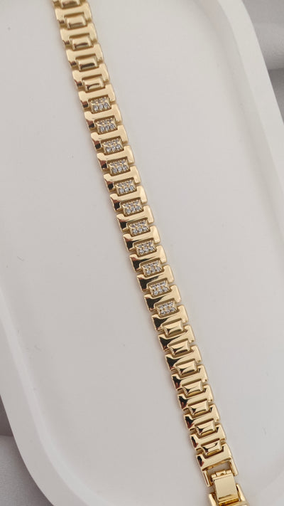 VELUARE PRESTIGE 14K Gold Renk Saat Kordonu Model Taşlı İtalyan Bileklik