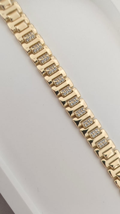 VELUARE PRESTIGE 14K Gold Renk Saat Kordonu Model Taşlı İtalyan Bileklik