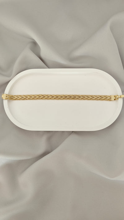 VELUARE PRESTIGE 14K Gold Renk İtalyan Tırtıllı Üç Sıra Hasır Bileklik
