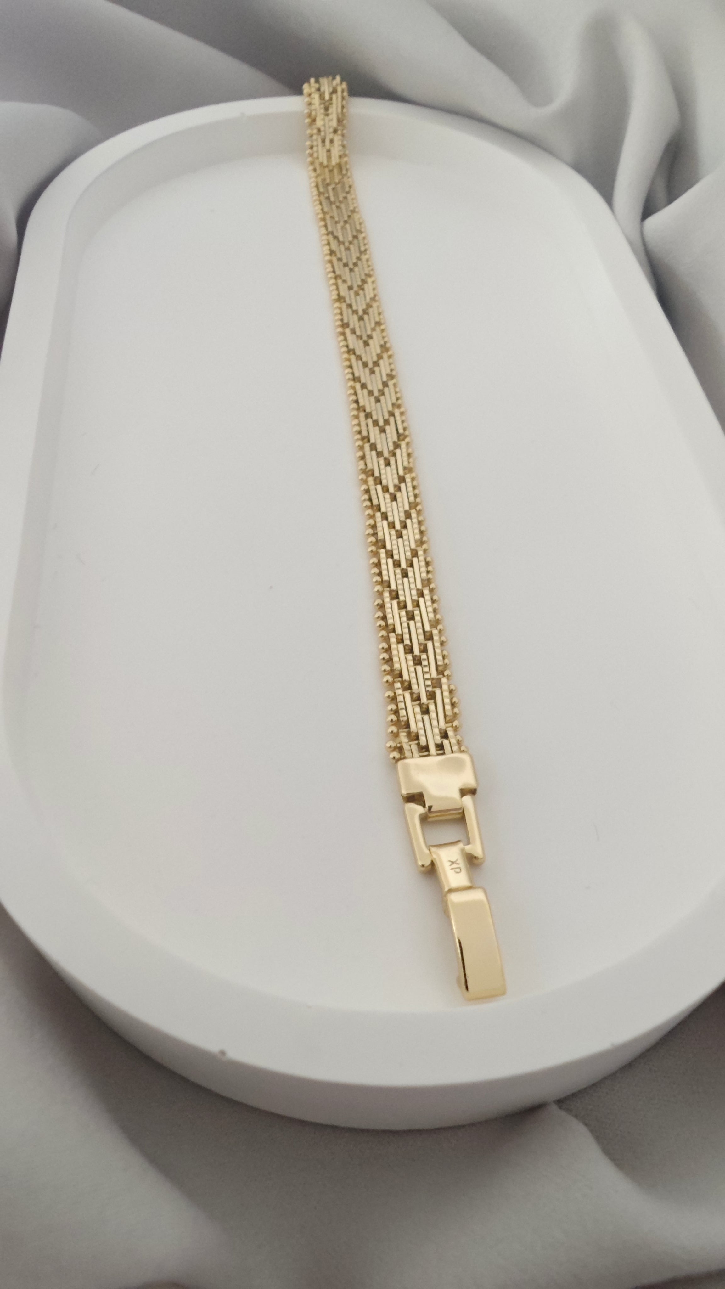 VELUARE PRESTIGE 14K Gold Renk İtalyan Tırtıllı Üç Sıra Hasır Bileklik