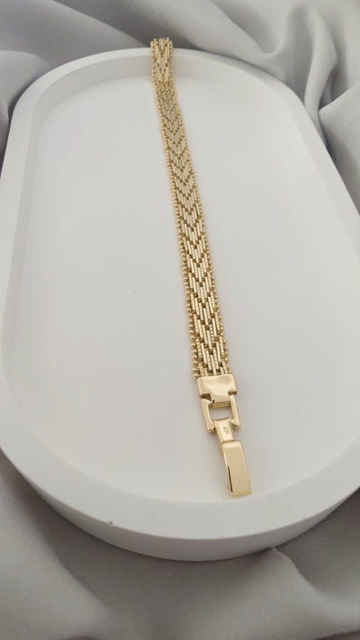 VELUARE PRESTIGE 14K Gold Renk İtalyan Tırtıllı Üç Sıra Hasır Bileklik