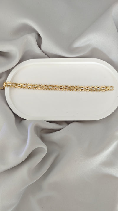 VELUARE PRESTIGE 14K Gold Renk İtalyan Tırtıllı Çift Sıra Taşlı Bileklik