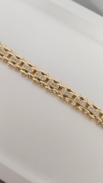 VELUARE PRESTIGE 14K Gold Renk İtalyan Tırtıllı Çift Sıra Taşlı Bileklik