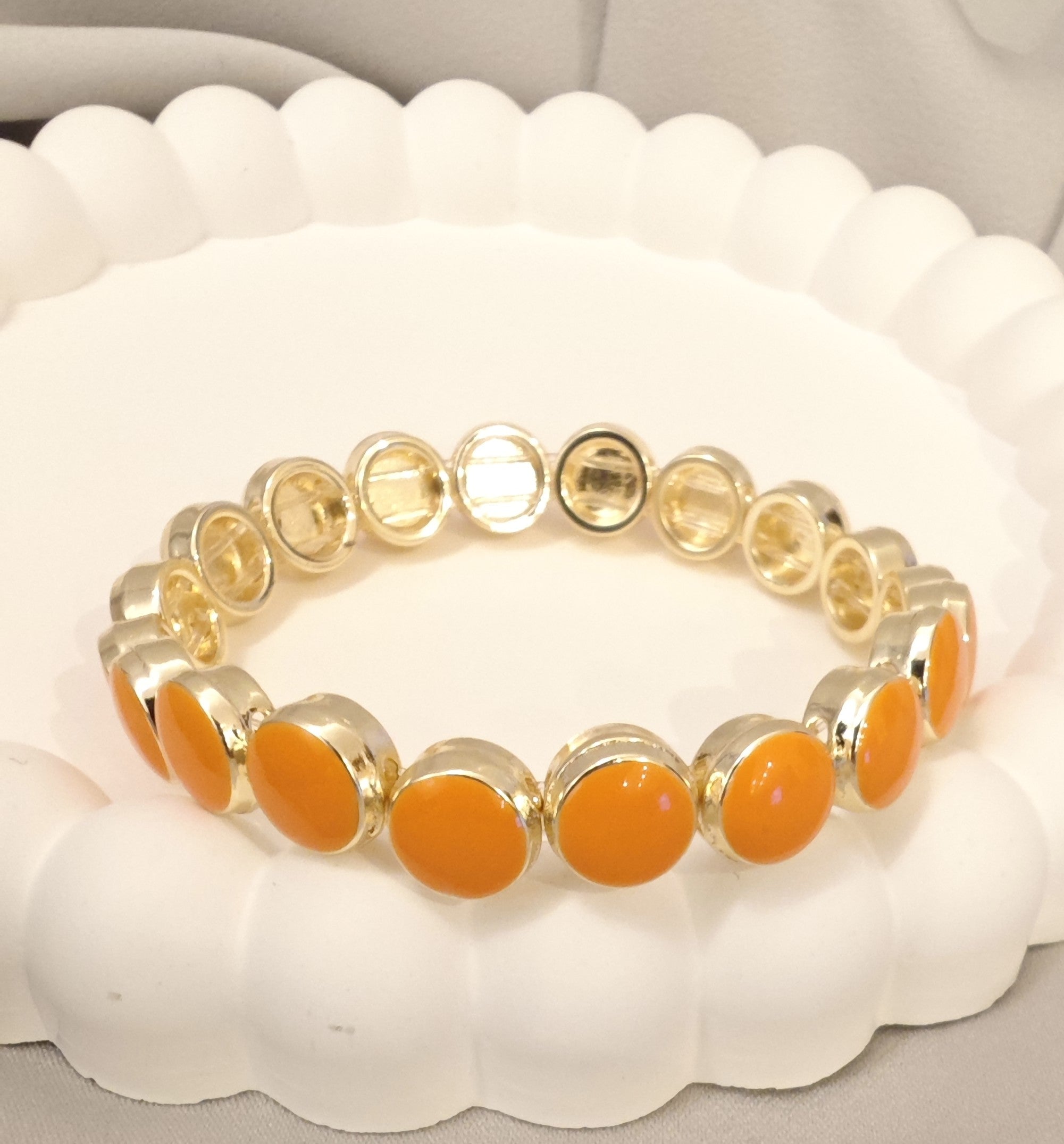Veluare El Yapımı 14K Gold Turuncu Mineli Yuvarlak Lastikli Bileklik