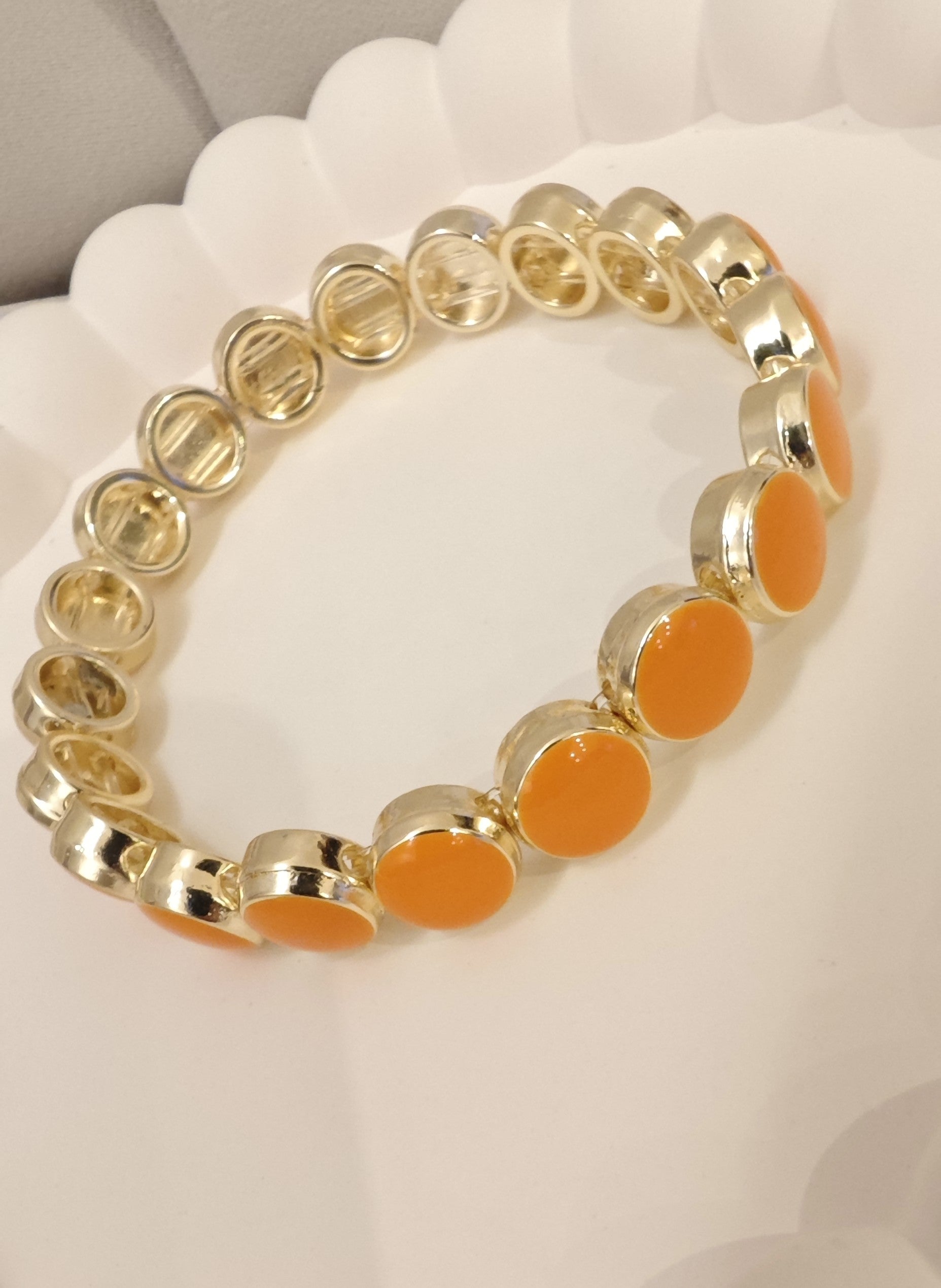 Veluare El Yapımı 14K Gold Turuncu Mineli Yuvarlak Lastikli Bileklik