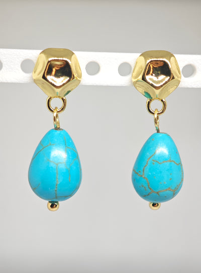 Veluare Privé 14K Gold Turkuaz Doğal Taş Sallantılı Küpe