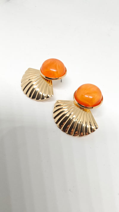 Veluare Privé 14K Gold Turuncu Taşlı İstiridye Küpe