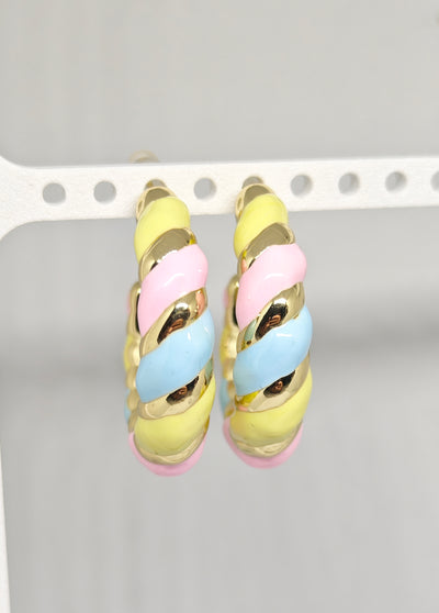 Veluare Prestige 14K Gold Pastel Büyük Macaron Twist Küpe