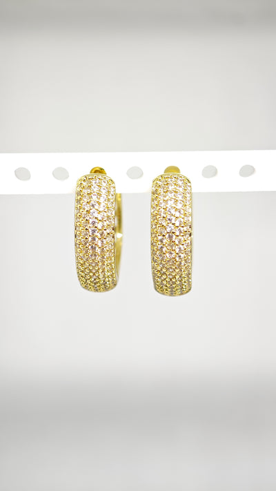 Veluare Prestige 14K Gold 5 Sıra Zirkon Taşlı Kalın Halka Küpe