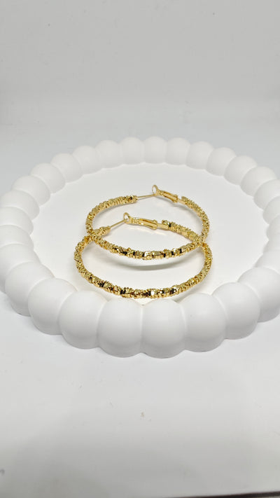 Veluare Privé 14K Gold Işıltılı Büyük Boy Halka Küpe