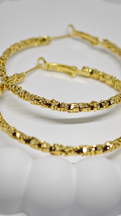 Veluare Privé 14K Gold Işıltılı Büyük Boy Halka Küpe