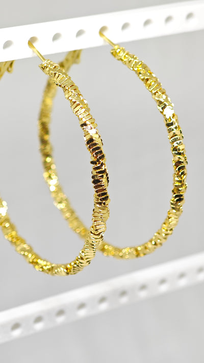 Veluare Privé 14K Gold Işıltılı Büyük Boy Halka Küpe