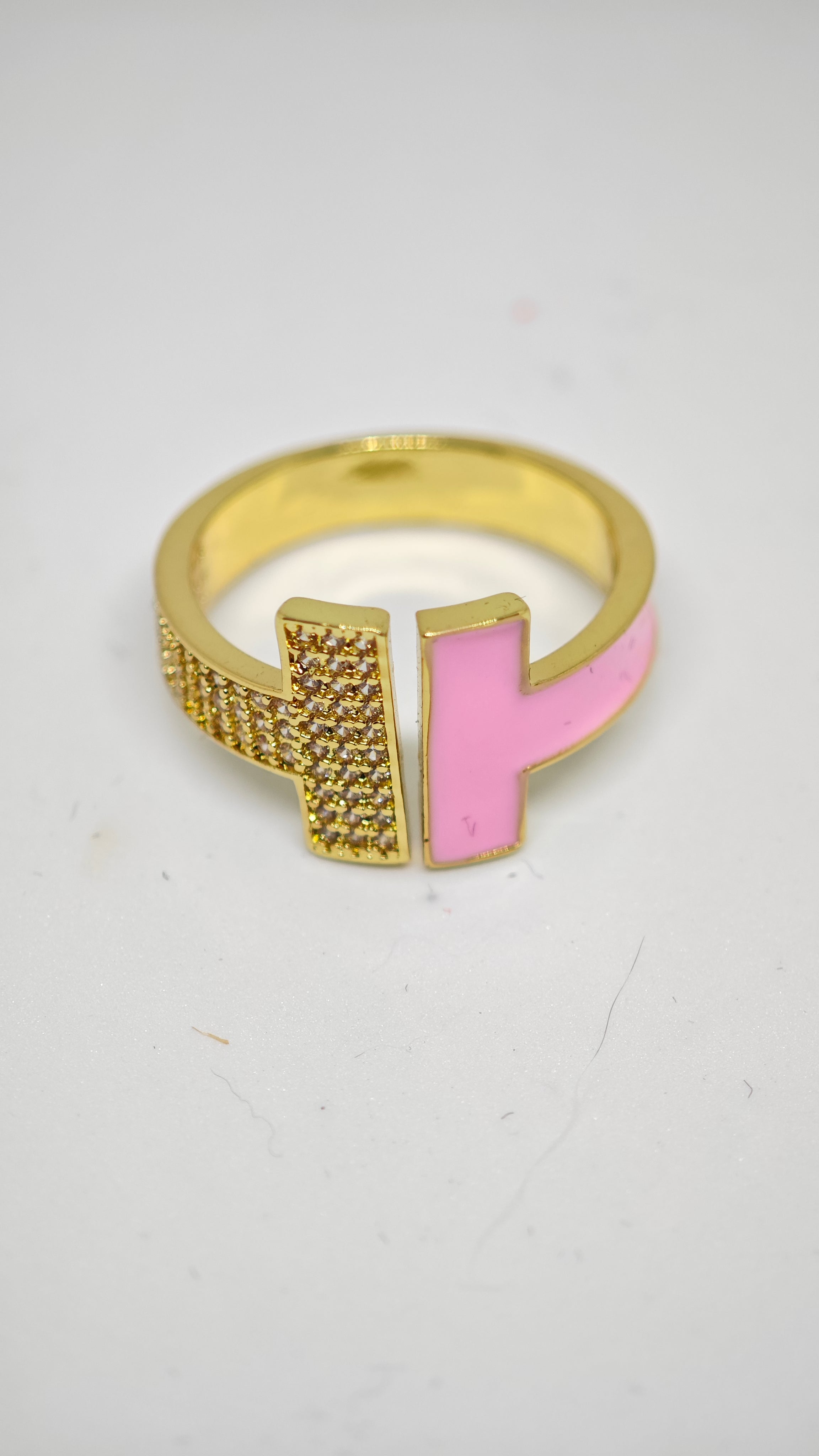 Veluare Privé 14K Pembe Mineli Taşlı Çift T Önü Açık Yüzük