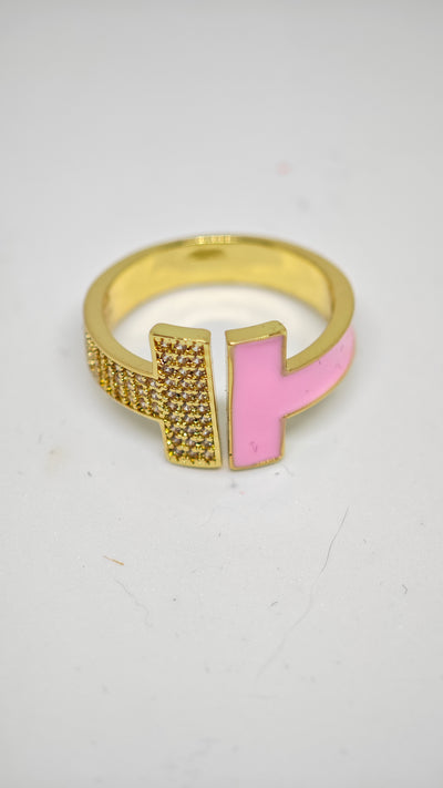 Veluare Privé 14K Pembe Mineli Taşlı Çift T Önü Açık Yüzük