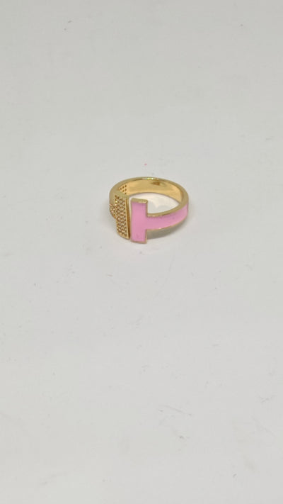 Veluare Privé 14K Pembe Mineli Taşlı Çift T Önü Açık Yüzük