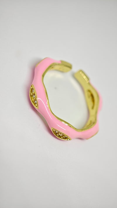 Veluare Privé 14K Pembe Mineli Dalgalı Markiz Taşlı Yüzük