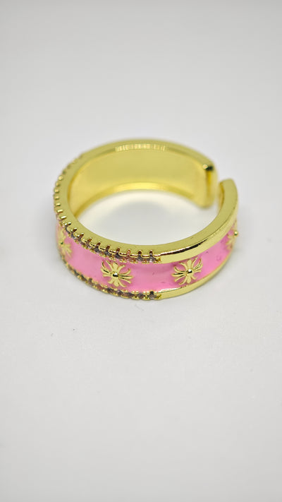 Veluare Privé 14K Pembe Mineli Kalın Kabartmalı Şövalye Yüzük