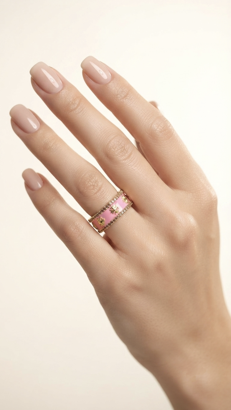 Veluare Privé 14K Pembe Mineli Kalın Kabartmalı Şövalye Yüzük