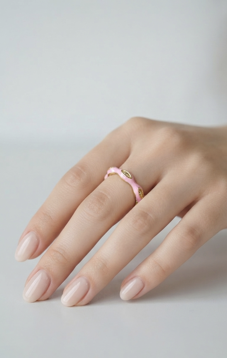Veluare Privé 14K Pembe Mineli Dalgalı Markiz Taşlı Yüzük