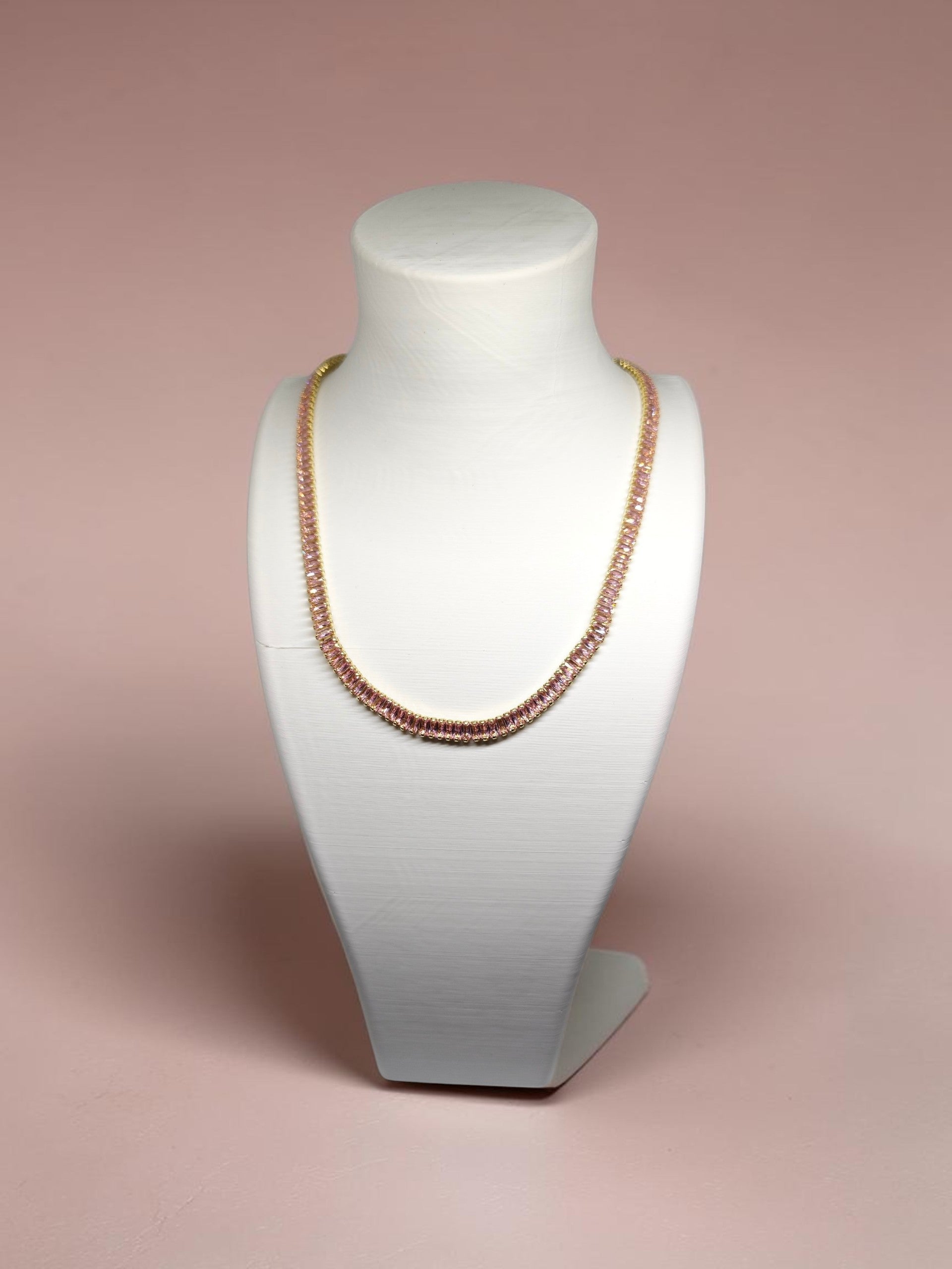 Veluare Diamond Effect Gold-Safir Işıltılı Kesintisiz Pembe Su Yolu Kolye