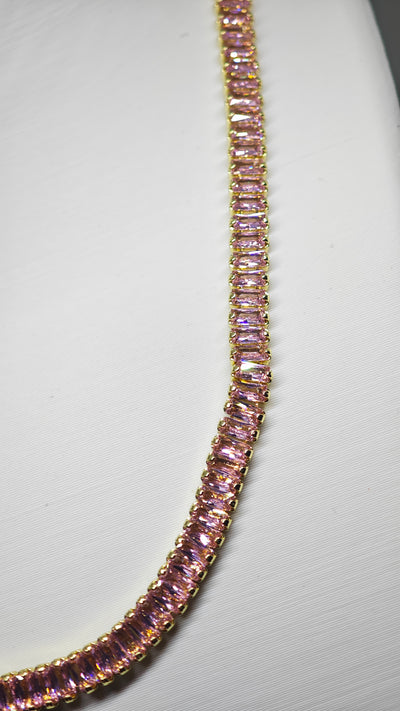 Veluare Diamond Effect Gold-Safir Işıltılı Kesintisiz Pembe Su Yolu Kolye