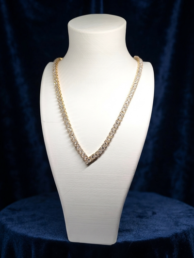 Veluare Diamond Effect 14K Prenses Kesim V Gerdanlık ve Küpe Seti